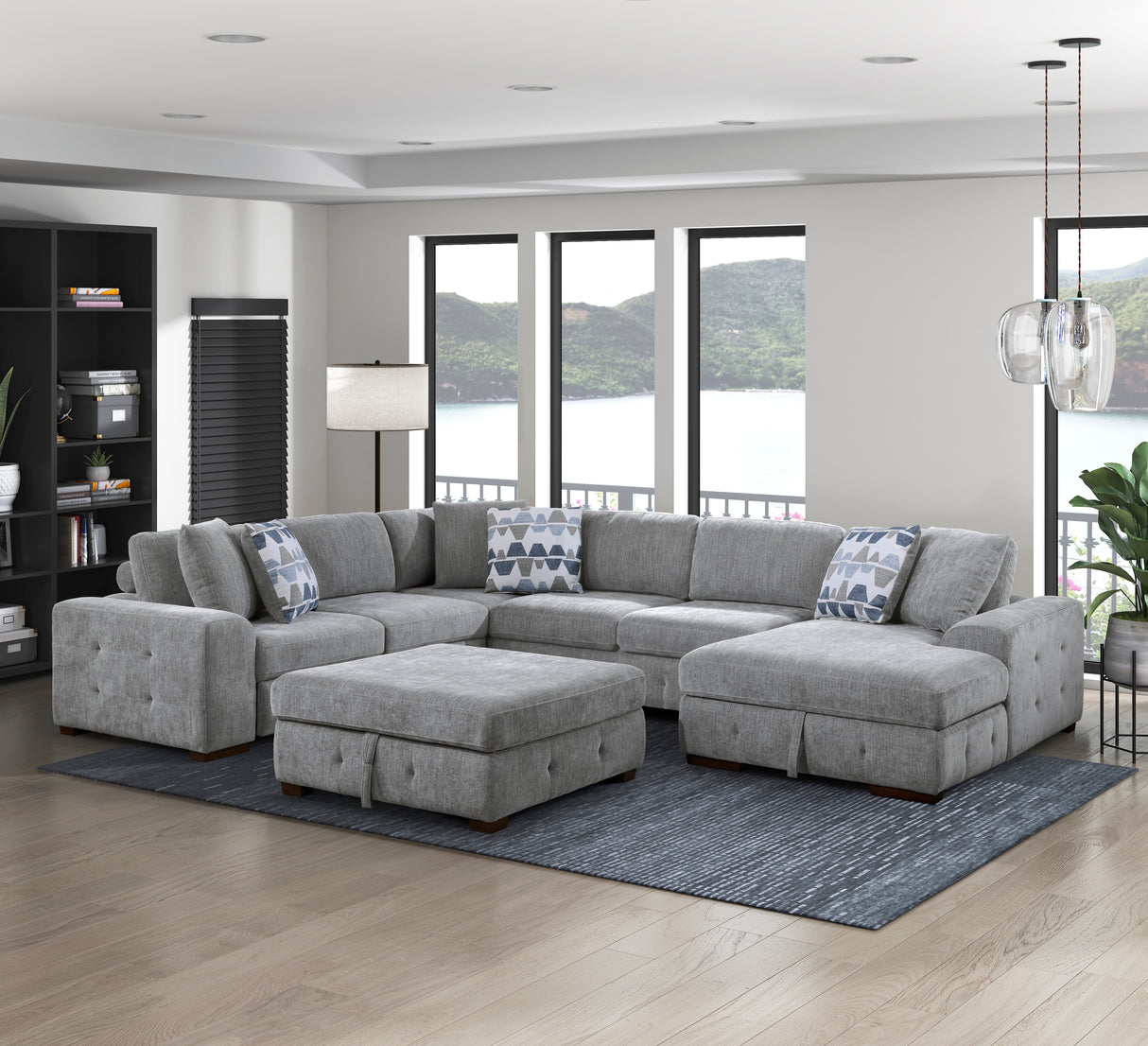 9624GY*52LRC (5)5-Piece Sectional with Right Chaise and Storage Ottoman from Homelegance - Luna Furniture