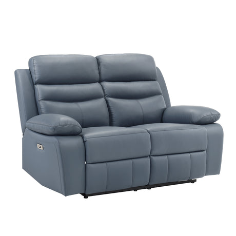 Hancock Blue Leather Double Reclining Sofa from Homelegance - Luna Furniture