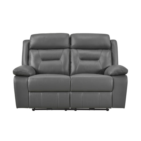 Laconia Dark Gray Leather Double Reclining Sofa from Homelegance - Luna Furniture