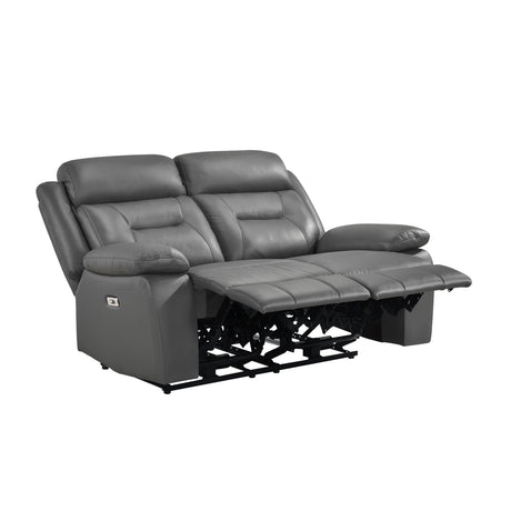 Laconia Dark Gray Leather Power Double Reclining Sofa from Homelegance - Luna Furniture