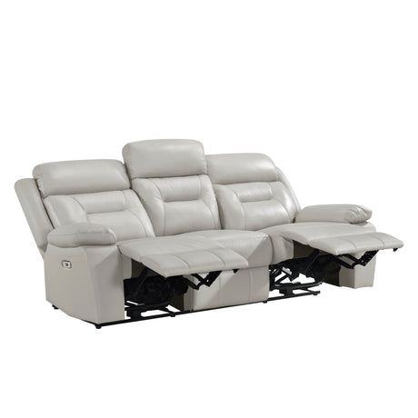 Laconia Silver Leather Double Reclining Loveseat from Homelegance - Luna Furniture