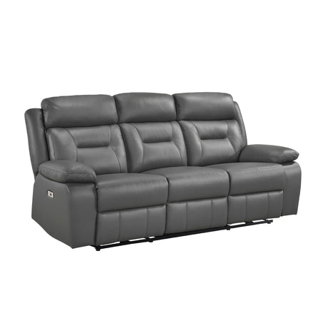 Laconia Dark Gray Leather Power Double Reclining Sofa from Homelegance - Luna Furniture