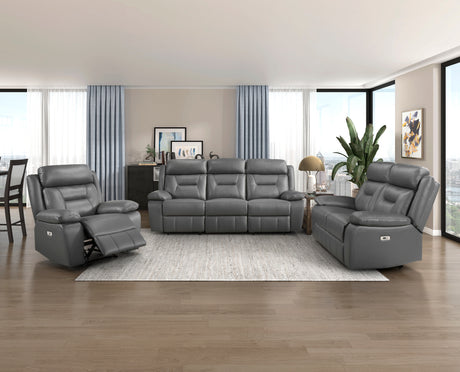 Laconia Dark Gray Leather Power Double Reclining Sofa from Homelegance - Luna Furniture