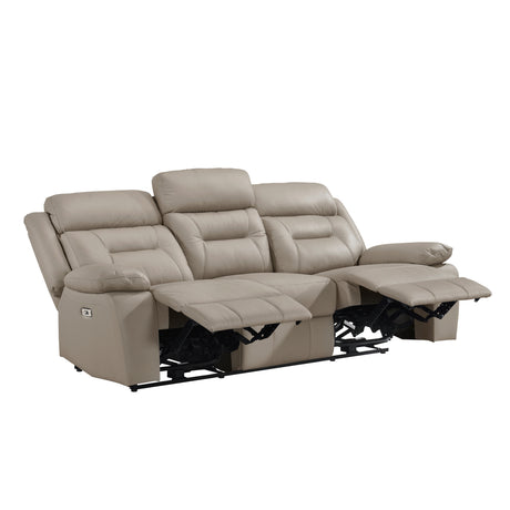 Laconia Latte Leather Power Double Reclining Sofa from Homelegance - Luna Furniture