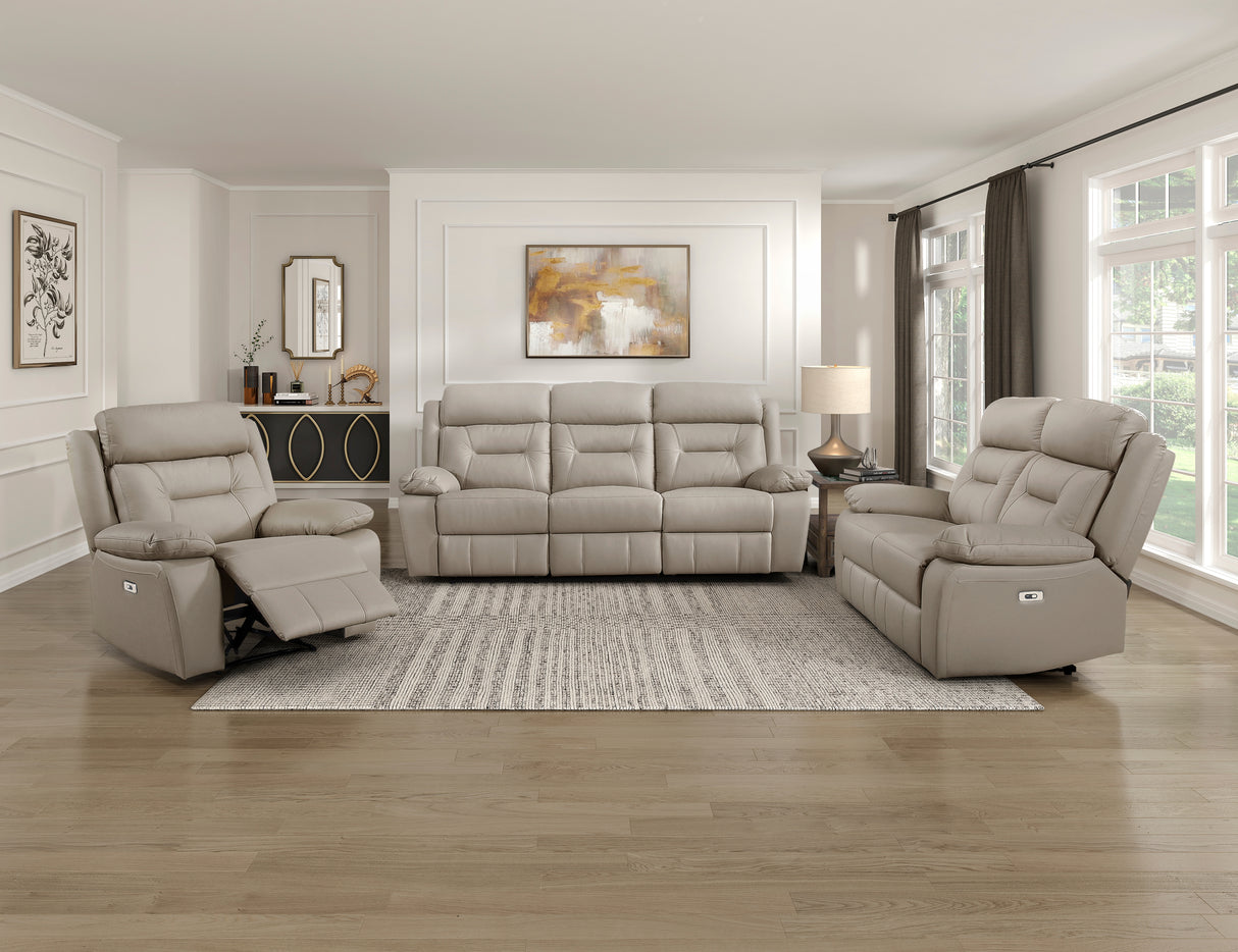 Laconia Latte Leather Power Double Reclining Sofa from Homelegance - Luna Furniture