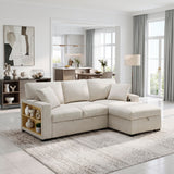 Pompano Beige 2-Piece Sectional with Right Chaise, Pull-out Bed and Hidden Storage, Charging Ports from Homelegance - Luna Furniture