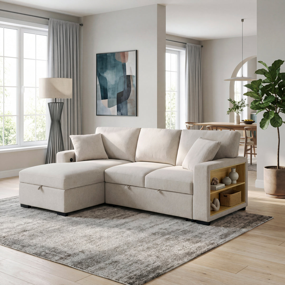 Pompano Beige 2-Piece Boucle Sectional with Left Chaise, Pull-out Bed and Hidden Storage from Homelegance - Luna Furniture