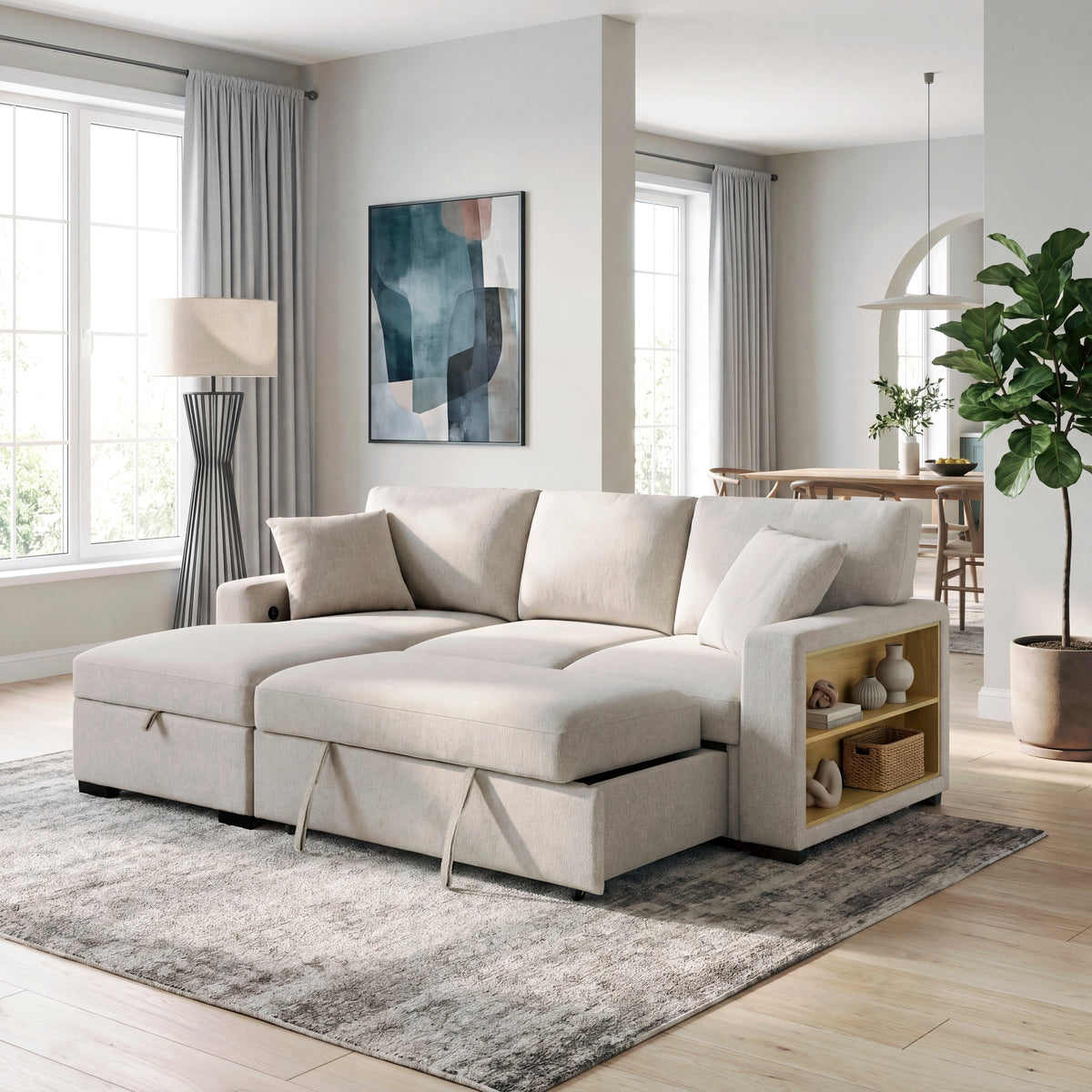 Pompano Beige 2-Piece Boucle Sectional with Left Chaise, Pull-out Bed and Hidden Storage from Homelegance - Luna Furniture