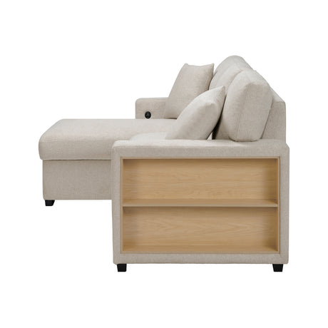 Pompano Beige 3-Piece Sectional with Left Chaise, Pull-out Bed and Hidden Storages, Charging Ports from Homelegance - Luna Furniture