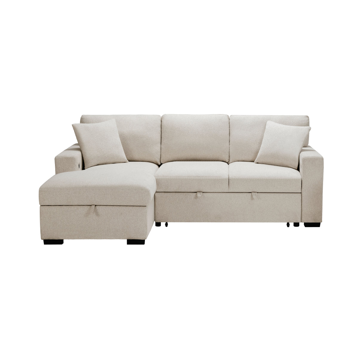 Pompano Beige 3-Piece Sectional with Left Chaise, Pull-out Bed and Hidden Storages, Charging Ports from Homelegance - Luna Furniture