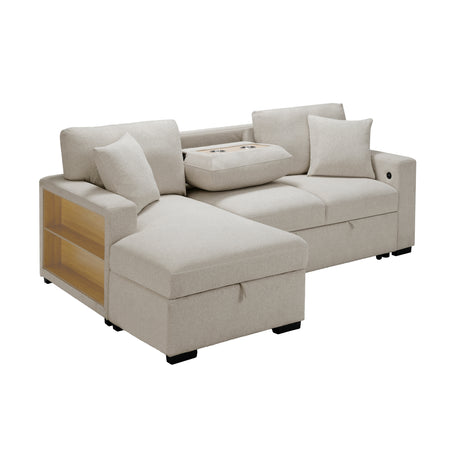 Pompano Beige 3-Piece Sectional with Left Chaise, Pull-out Bed and Hidden Storages, Charging Ports from Homelegance - Luna Furniture