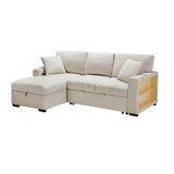 Pompano Beige 3-Piece Sectional with Left Chaise, Pull-out Bed and Hidden Storages, Charging Ports from Homelegance - Luna Furniture