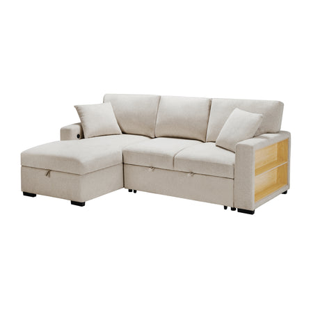 Pompano Beige 3-Piece Sectional with Left Chaise, Pull-out Bed and Hidden Storages, Charging Ports from Homelegance - Luna Furniture