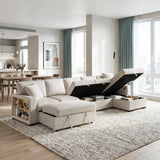 Pompano Beige 3-Piece Sectional with Right Chaise, Pull-out Bed and Hidden Storages, Charging Ports from Homelegance - Luna Furniture