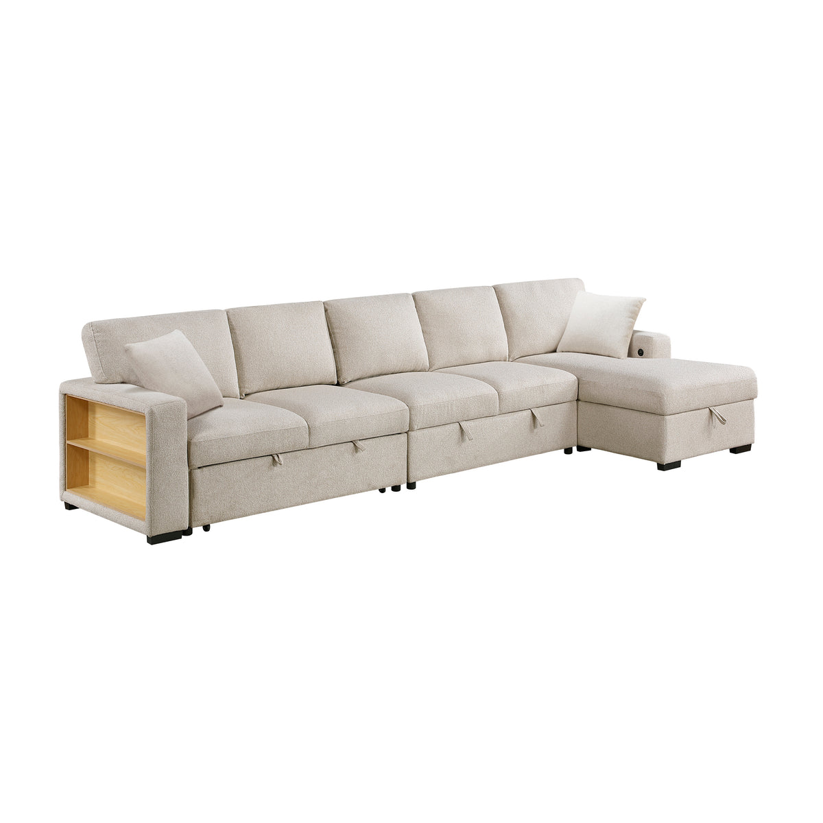 9630BE*32LRC (3)Sectional with Right Chaise, Pull-out Bed and Hidden Storages, Charging Ports from Homelegance - Luna Furniture