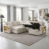 Pompano Beige 4-Piece Sectional with Right Chaise, Pull-out Bed and Hidden Storages, Charging Ports from Homelegance - Luna Furniture