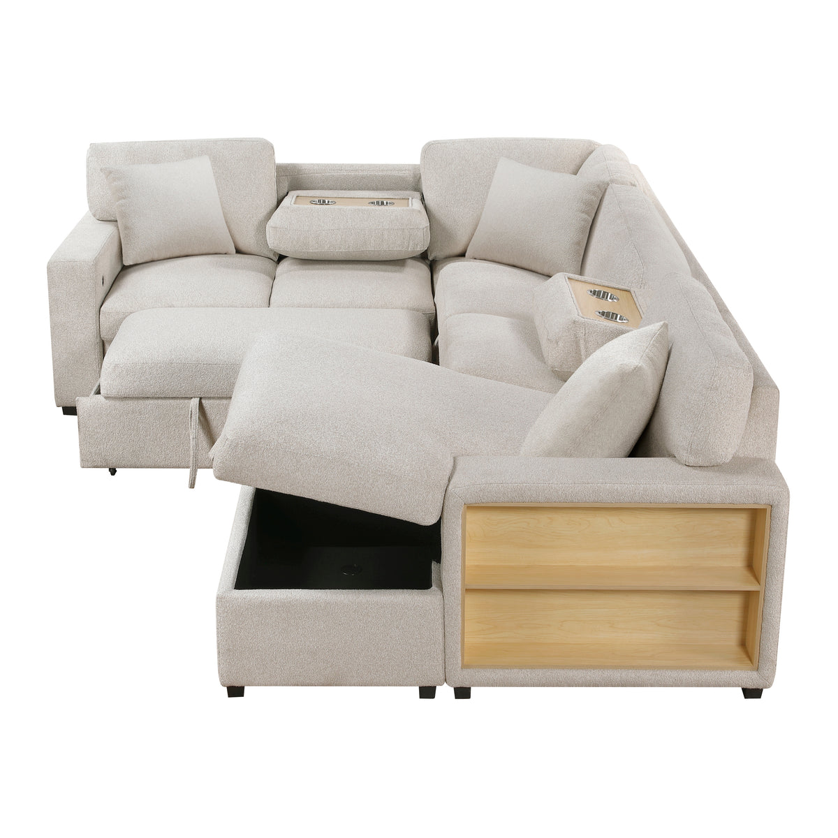 9630BE*42LRC (4)Sectional with Right Chaise, Pull-out Bed and Hidden Storages, Charging Ports from Homelegance - Luna Furniture