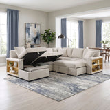 Pompano Beige 4-Piece Sectional with Left Chaise, Pull-out Bed and Hidden Storages, Charging Ports from Homelegance - Luna Furniture