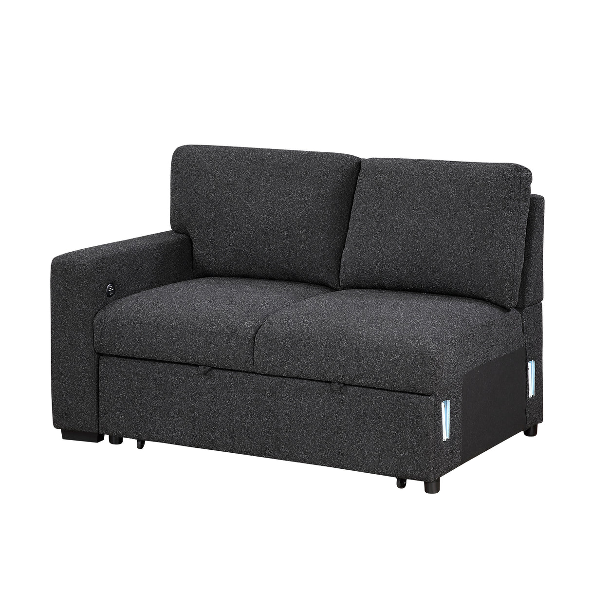 9630BK*22LRC (2)SECTIONAL WITH RIGHT CHAISE, PULL-OUT BED, HIDDEN STORAGE AND SHELVES, CHARGING PORTS from Homelegance - Luna Furniture