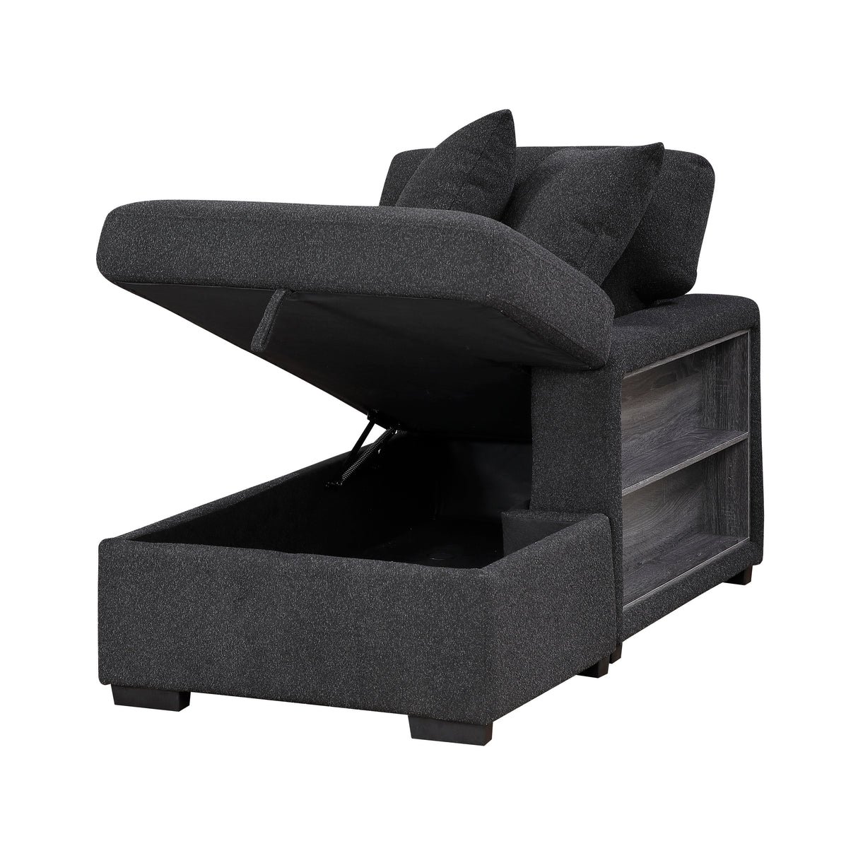 9630BK*22LRC (2)SECTIONAL WITH RIGHT CHAISE, PULL-OUT BED, HIDDEN STORAGE AND SHELVES, CHARGING PORTS from Homelegance - Luna Furniture