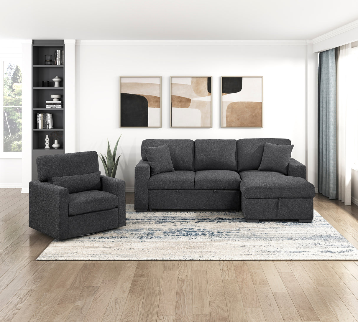 9630BK*22LRC (2)SECTIONAL WITH RIGHT CHAISE, PULL-OUT BED, HIDDEN STORAGE AND SHELVES, CHARGING PORTS from Homelegance - Luna Furniture