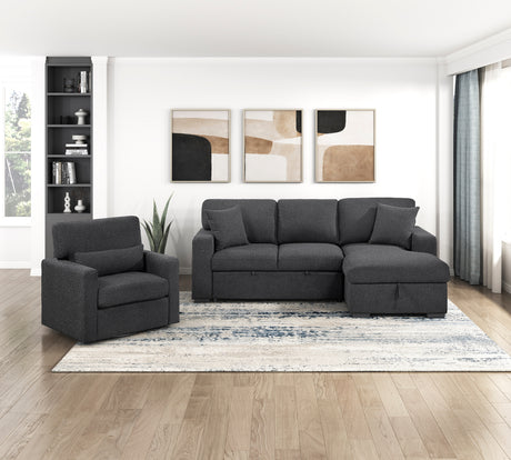 Pompano Black Boucle 2-Piece Sectional with Right Chaise and Pull-out Bed from Homelegance - Luna Furniture