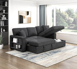 9630BK*22LRC (2)SECTIONAL WITH RIGHT CHAISE, PULL-OUT BED, HIDDEN STORAGE AND SHELVES, CHARGING PORTS from Homelegance - Luna Furniture