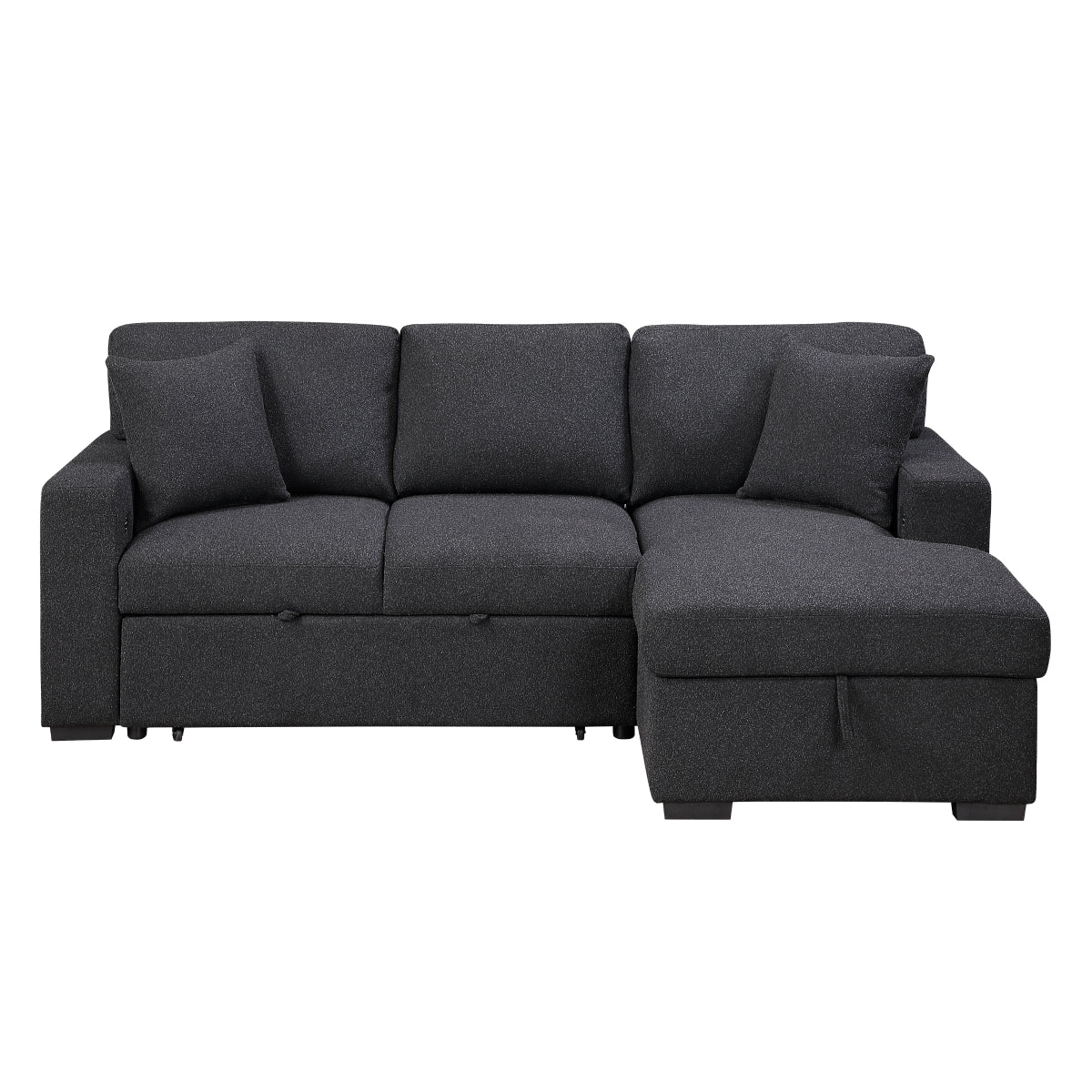 Pompano Black Boucle 2-Piece Sectional with Right Chaise and Pull-out Bed