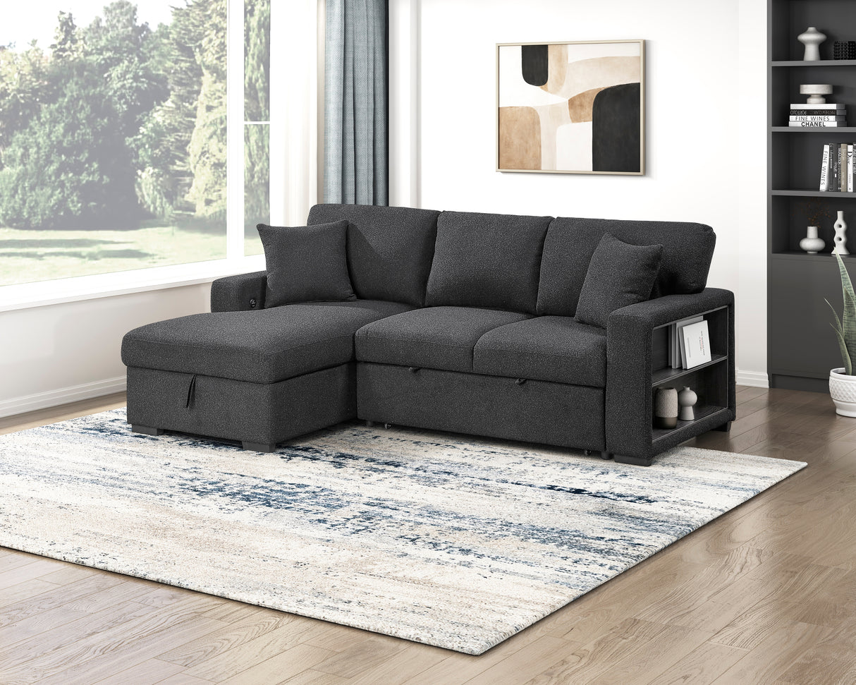 9630BK*2LC2R (2) SECTIONAL WITH LEFT CHAISE, PULL-OUT BED AND HIDDEN STORAGE, CHARGING PORTS from Homelegance - Luna Furniture