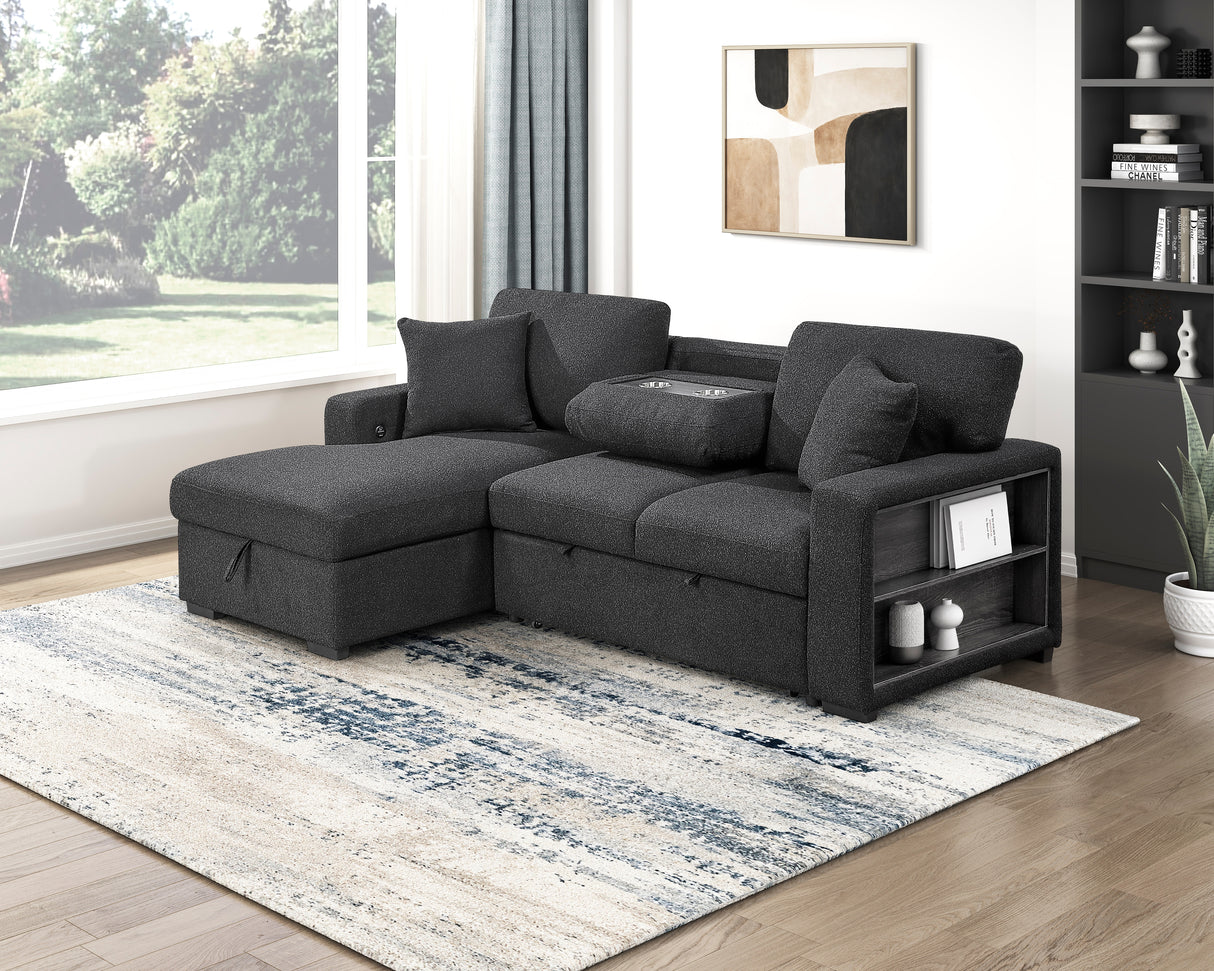 9630BK*2LC2R (2) SECTIONAL WITH LEFT CHAISE, PULL-OUT BED AND HIDDEN STORAGE, CHARGING PORTS from Homelegance - Luna Furniture
