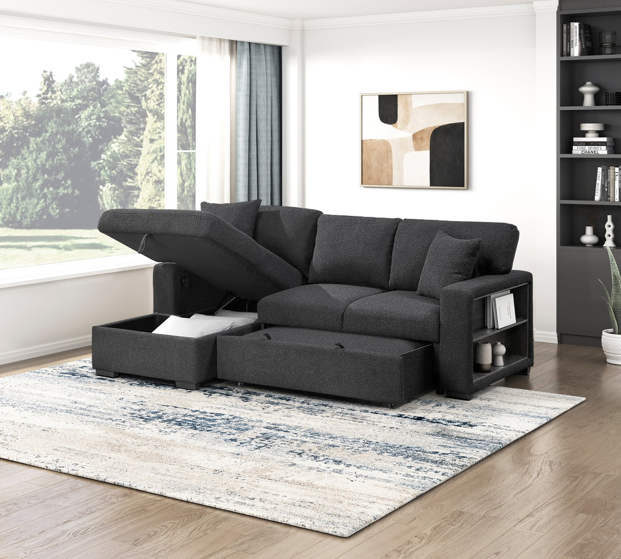 9630BK*2LC2R (2) SECTIONAL WITH LEFT CHAISE, PULL-OUT BED AND HIDDEN STORAGE, CHARGING PORTS from Homelegance - Luna Furniture