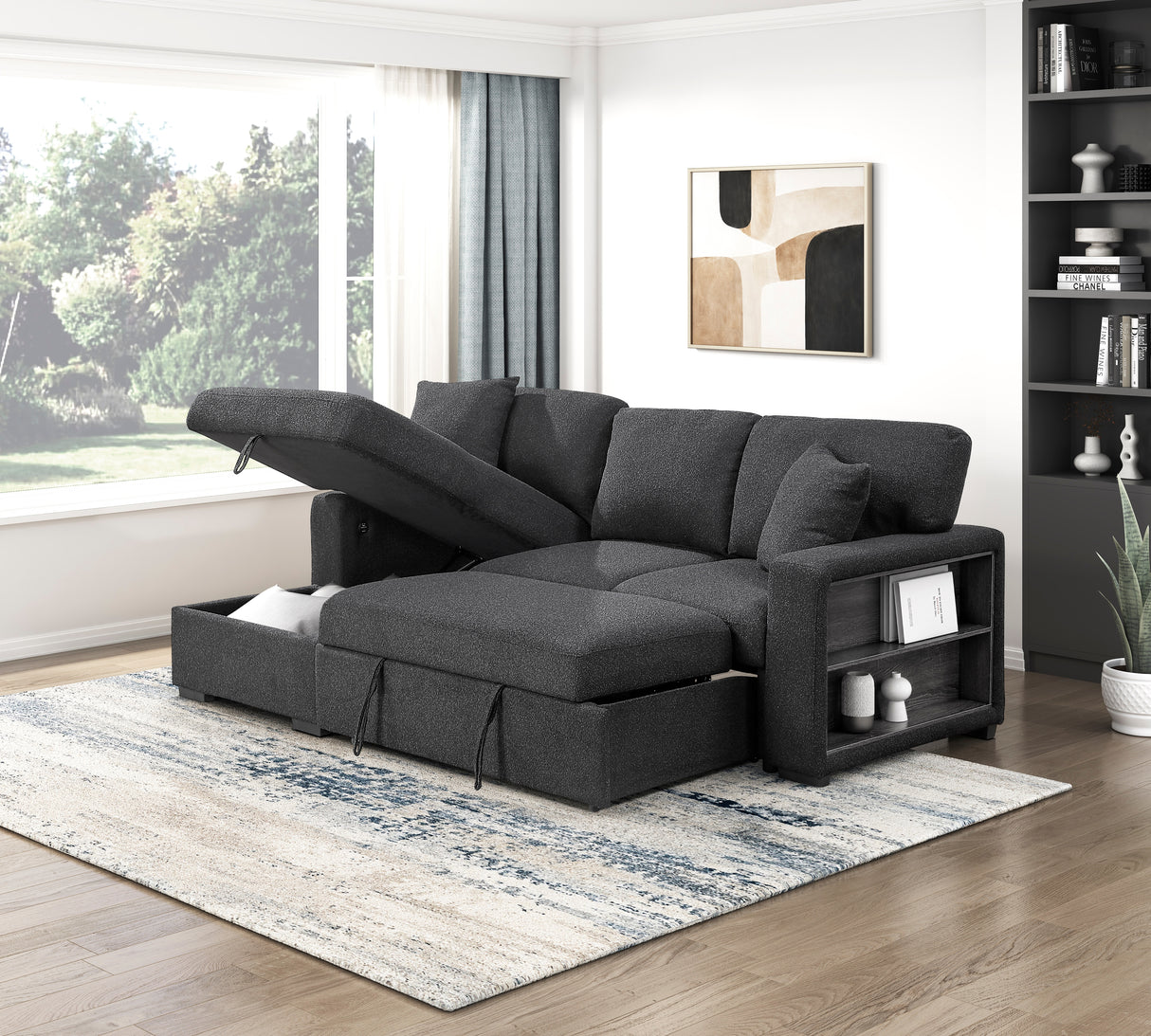 9630BK*2LC2R (2) SECTIONAL WITH LEFT CHAISE, PULL-OUT BED AND HIDDEN STORAGE, CHARGING PORTS from Homelegance - Luna Furniture