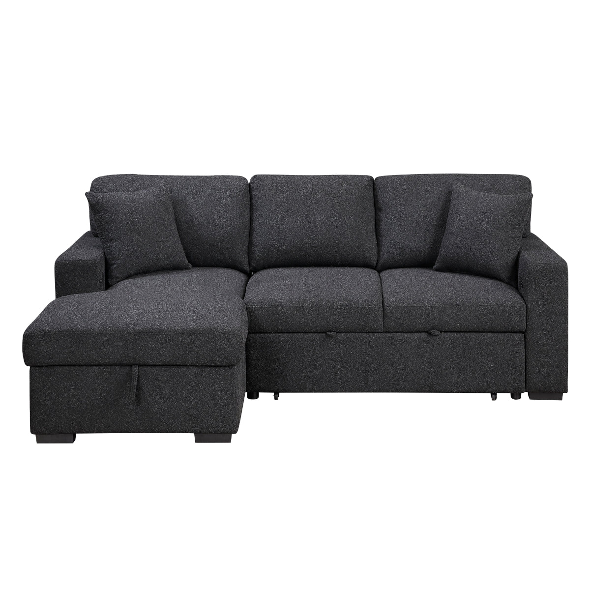 Pompano Black Boucle 2-Piece Sectional with Left Chaise and Pull-out Bed