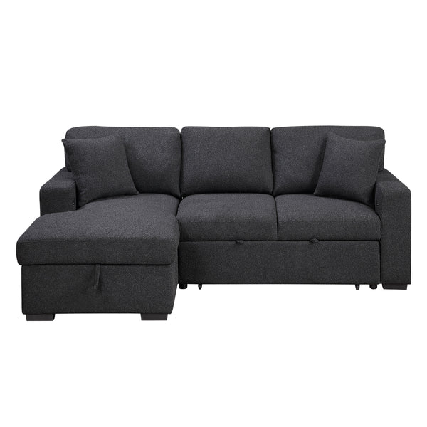 Pompano Black Boucle 2-Piece Sectional with Left Chaise and Pull-out Bed
