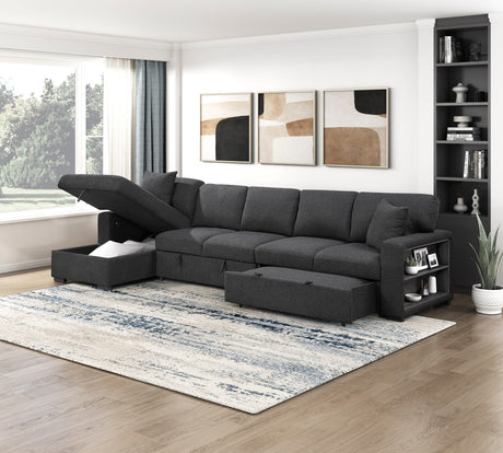 Pompano Black Boucle 3-Piece Sectional with Left Chaise and Pull-out Bed from Homelegance - Luna Furniture