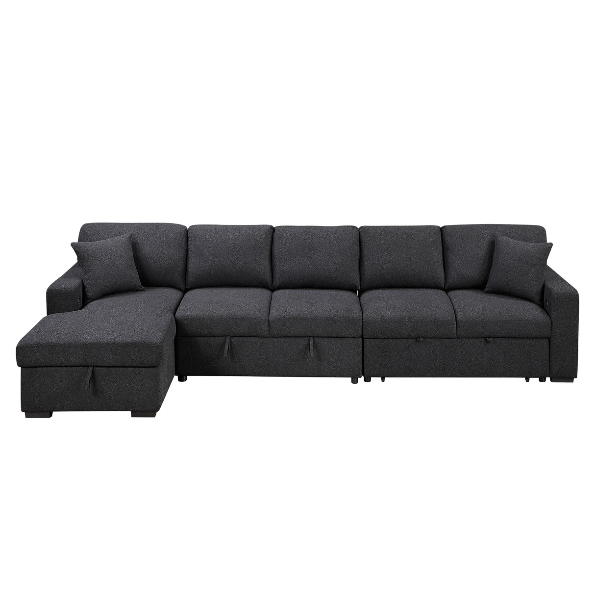 9630BK*3LC2R (3)SECTIONAL WITH LEFT CHAISE, PULL-OUT BED, HIDDEN STORAGES AND SHELVES, CHARGING PORTS from Homelegance - Luna Furniture