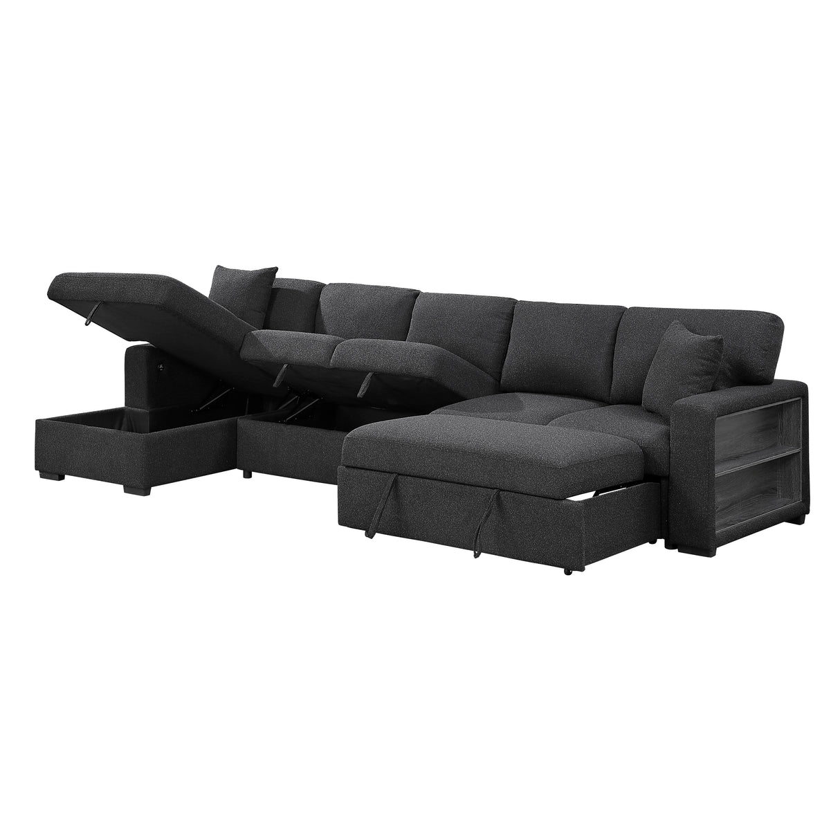 9630BK*3LC2R (3)SECTIONAL WITH LEFT CHAISE, PULL-OUT BED, HIDDEN STORAGES AND SHELVES, CHARGING PORTS from Homelegance - Luna Furniture