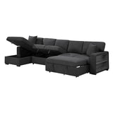 9630BK*3LC2R (3)SECTIONAL WITH LEFT CHAISE, PULL-OUT BED, HIDDEN STORAGES AND SHELVES, CHARGING PORTS from Homelegance - Luna Furniture