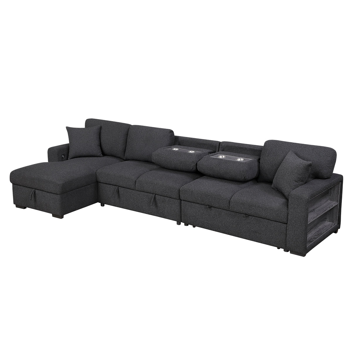 9630BK*3LC2R (3)SECTIONAL WITH LEFT CHAISE, PULL-OUT BED, HIDDEN STORAGES AND SHELVES, CHARGING PORTS from Homelegance - Luna Furniture