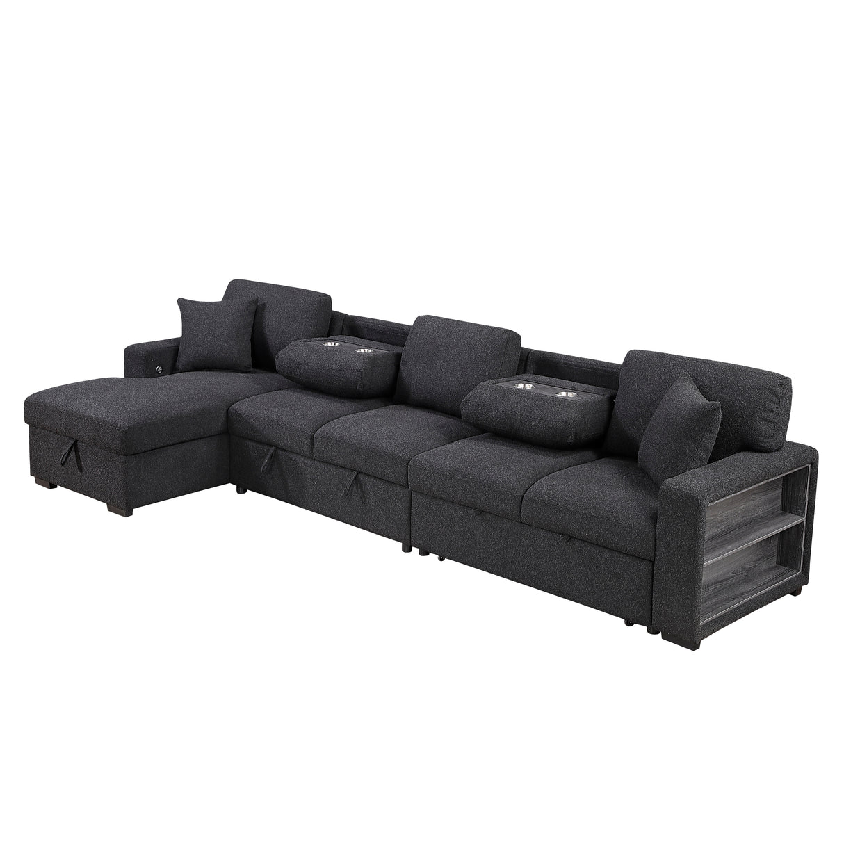 9630BK*3LC2R (3)SECTIONAL WITH LEFT CHAISE, PULL-OUT BED, HIDDEN STORAGES AND SHELVES, CHARGING PORTS from Homelegance - Luna Furniture