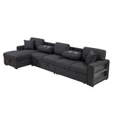 9630BK*3LC2R (3)SECTIONAL WITH LEFT CHAISE, PULL-OUT BED, HIDDEN STORAGES AND SHELVES, CHARGING PORTS from Homelegance - Luna Furniture