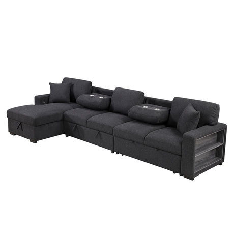 Pompano Black Boucle 3-Piece Sectional with Left Chaise and Pull-out Bed from Homelegance - Luna Furniture