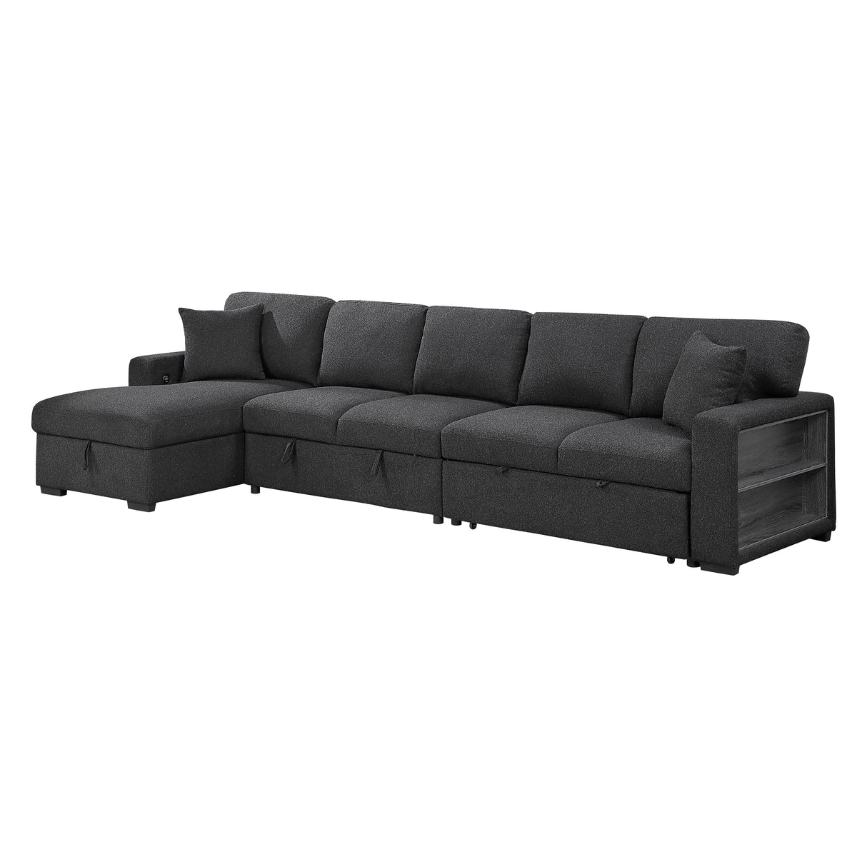 9630BK*3LC2R (3)SECTIONAL WITH LEFT CHAISE, PULL-OUT BED, HIDDEN STORAGES AND SHELVES, CHARGING PORTS from Homelegance - Luna Furniture