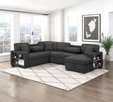 9630BK*42LRC (4)SECTIONAL WITH RIGHT CHAISE, PULL-OUT BED, HIDDEN STORAGES AND SHELVES, CHARGING PORTS from Homelegance - Luna Furniture
