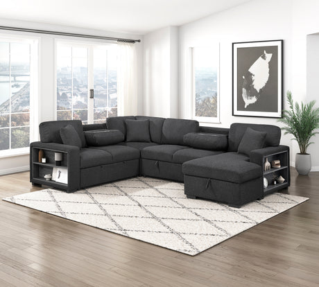 Pompano Black Boucle 4-Piece Sectional with Right Chaise and Pull-out Bed from Homelegance - Luna Furniture