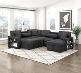 9630BK*42LRC (4)SECTIONAL WITH RIGHT CHAISE, PULL-OUT BED, HIDDEN STORAGES AND SHELVES, CHARGING PORTS from Homelegance - Luna Furniture
