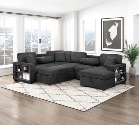 Pompano Black Boucle 4-Piece Sectional with Right Chaise and Pull-out Bed from Homelegance - Luna Furniture
