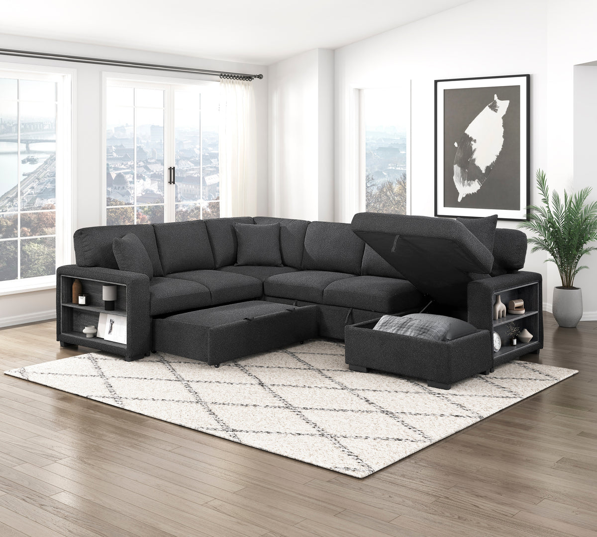 Pompano Black Boucle 3-Piece Sectional with Left Chaise and Pull-out Bed from Homelegance - Luna Furniture