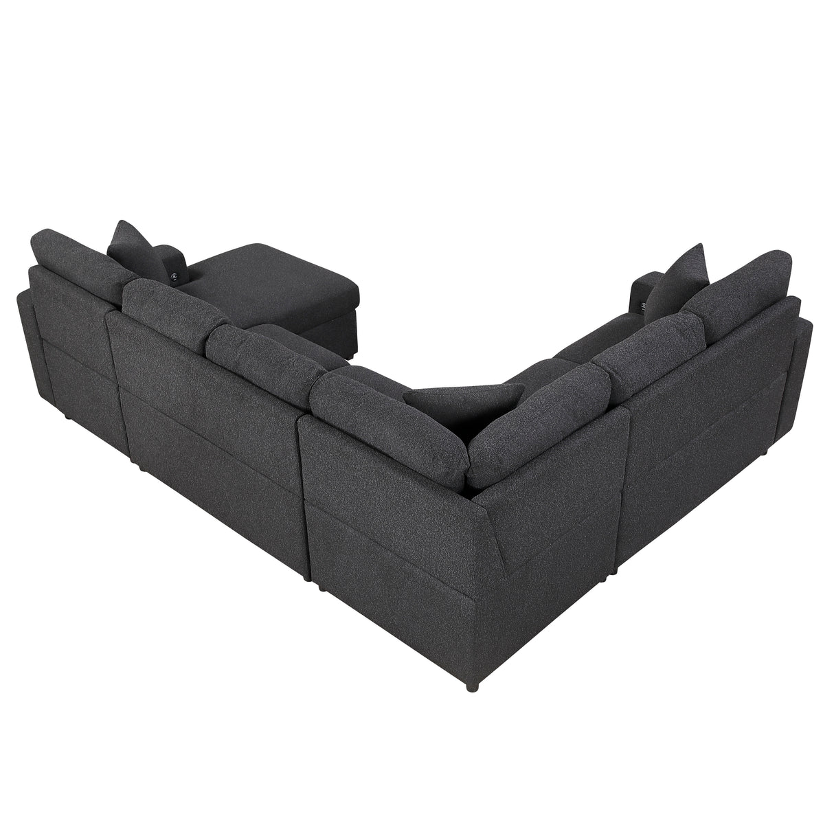 9630BK*42LRC (4)SECTIONAL WITH RIGHT CHAISE, PULL-OUT BED, HIDDEN STORAGES AND SHELVES, CHARGING PORTS from Homelegance - Luna Furniture