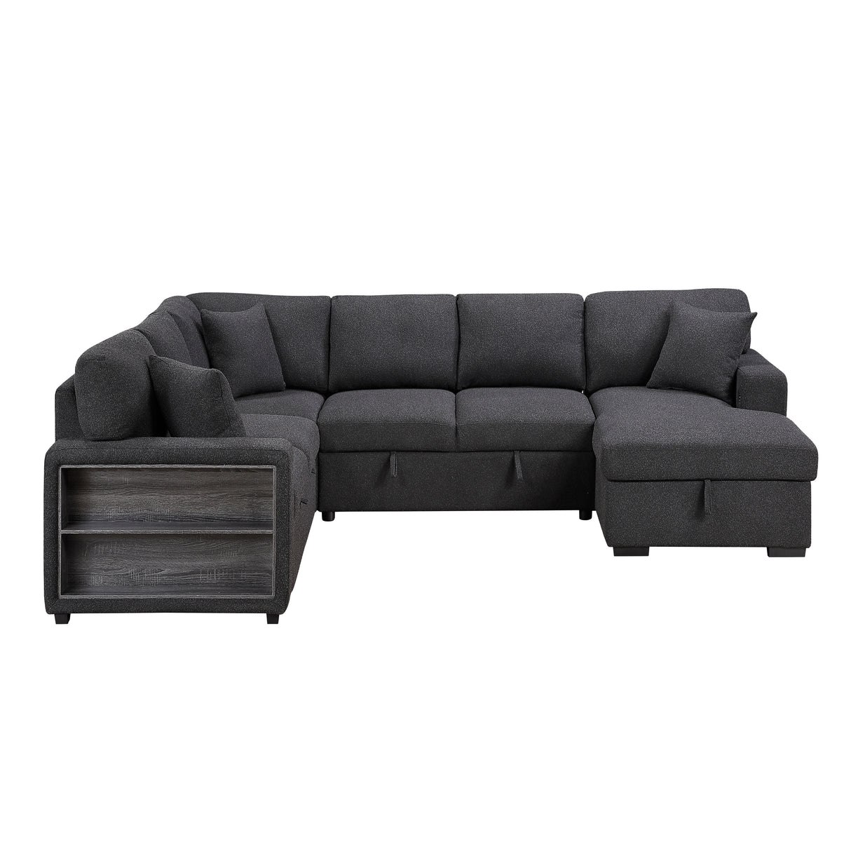 9630BK*42LRC (4)SECTIONAL WITH RIGHT CHAISE, PULL-OUT BED, HIDDEN STORAGES AND SHELVES, CHARGING PORTS from Homelegance - Luna Furniture